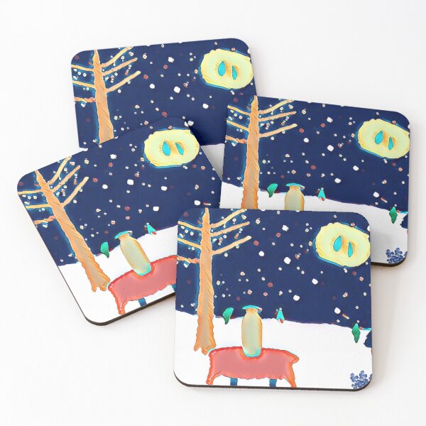 Item preview, new unordinary snowing night scene with tree and moon in japanese ukiyo-e style painting art designed and sold by MerryCrown.