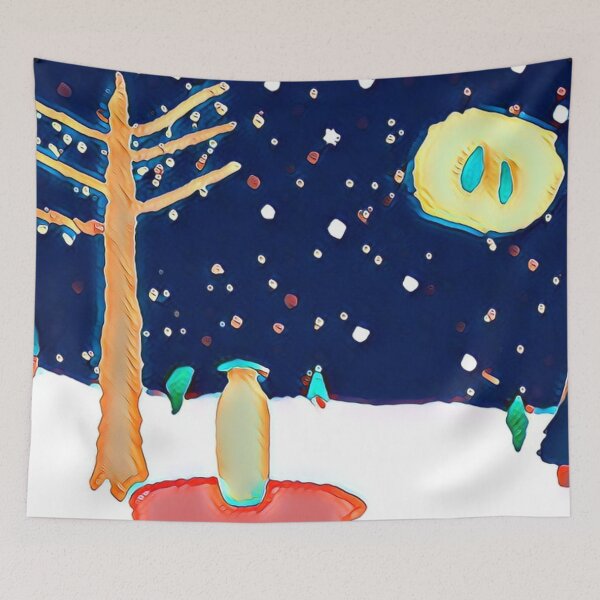 Item preview, new unordinary snowing night scene with tree and moon in japanese ukiyo-e style painting art designed and sold by MerryCrown.