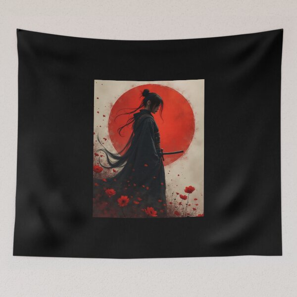 Item preview, Solitude of the Samurai with Red Blossoms designed and sold by ArtCreator2023.
