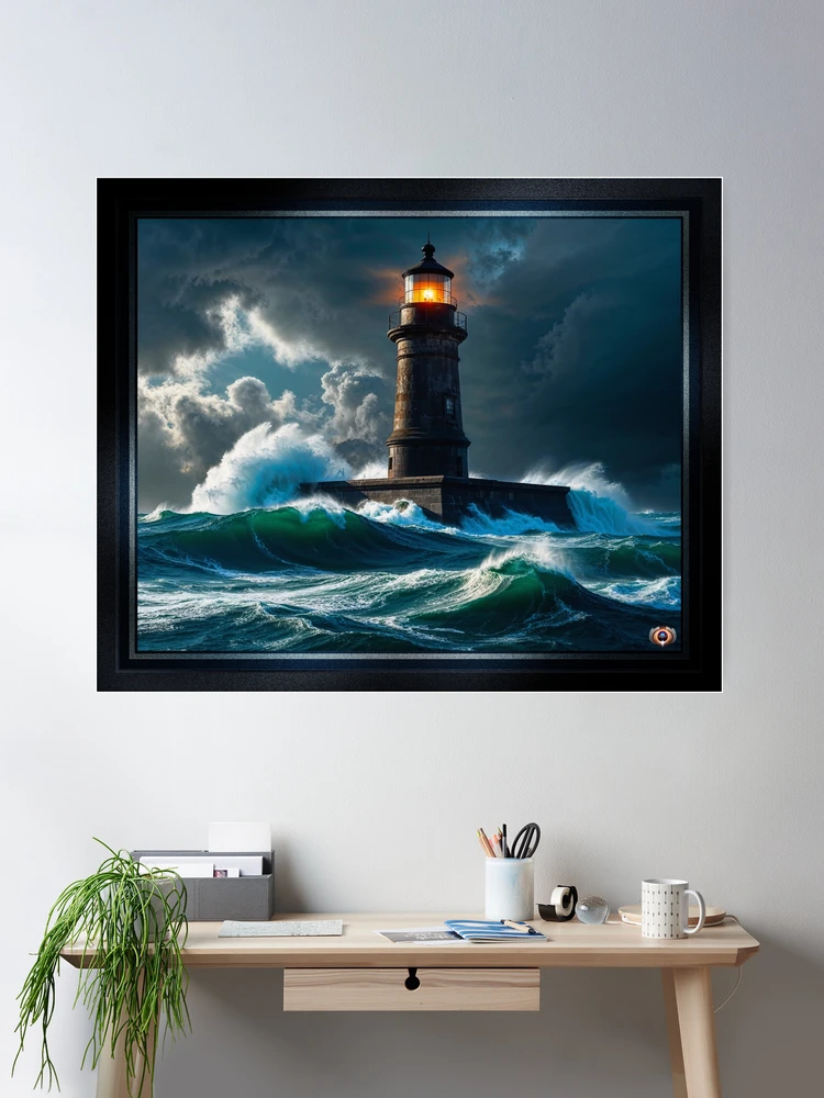 Lighthouse Amidst Stormy Seas Surviving Nature's Fury AI Concept Art by Xzendor7 | The Surging Nature Of Water 2 Lighthouse Amidst Stormy Seas Surviving Nature's Fury Explosive AI Concept Art by Xzendor7 Wall Decor Poster Art Print