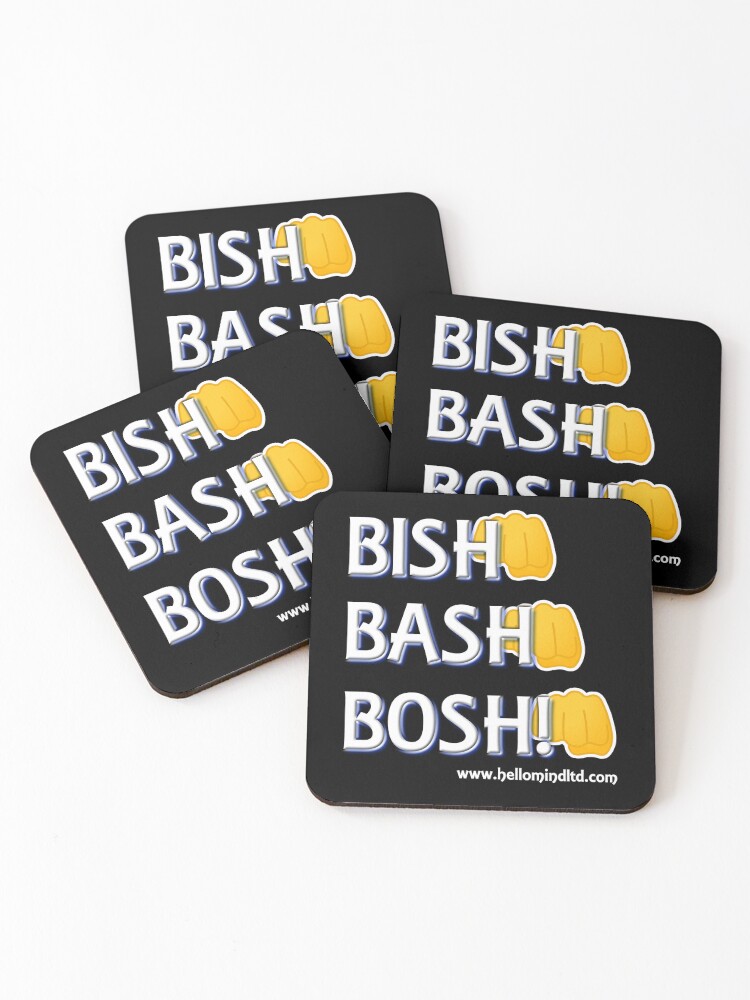Thumbnail 1 of 5, Coasters (Set of 4), Bish, Bash Bosh! - an Official Hello Mind Ltd design designed and sold by HelloMind.
