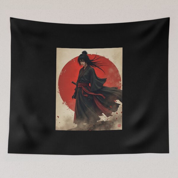 Item preview, Shadowed Samurai Beneath the Rising Red Sun designed and sold by ArtCreator2023.