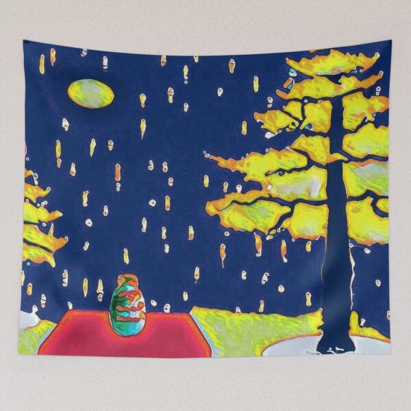 Item preview, new unordinary snowing night scene with tree and moon in japanese ukiyo-e style painting art designed and sold by MerryCrown.