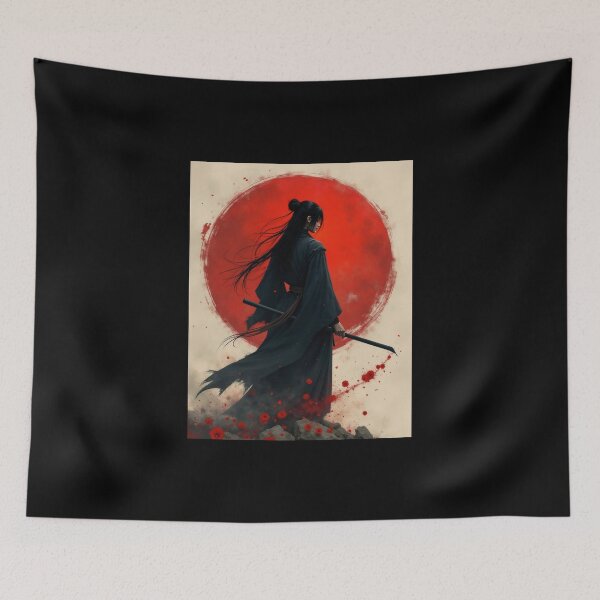 Item preview, Mystic Samurai Surrounded by Crimson Petals designed and sold by ArtCreator2023.