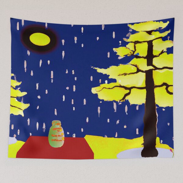 Item preview, new unordinary snowing night scene with tree and moon in japanese ukiyo-e style painting art designed and sold by MerryCrown.