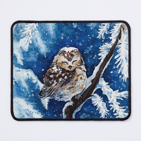 Item preview, Puffy owl sleeping under the Snowflakes - Cute baby Owl Watercolor Illustration designed and sold by Chiara Mendicino.