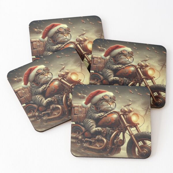 Item preview, Holiday Santa Cat on a Scrambler Motorcycle designed and sold by Outlandishrob.