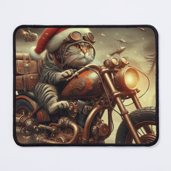 Item preview, Holiday Santa Cat on a Scrambler Motorcycle designed and sold by Outlandishrob.