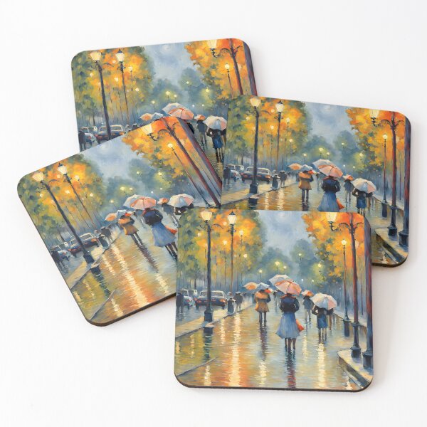Item preview, Rainy Evening Walk with Umbrellas and Lights designed and sold by RetroPop23.