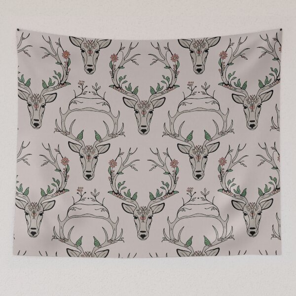 Item preview, Hand draw of Christmas reindeer with branch and flower horn designed and sold by bosilvercat.