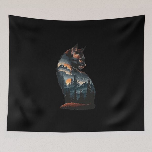 Item preview, Majestic Cat with Scenic Mountain Landscape Silhouette – Nature-Inspired Art designed and sold by love3617.