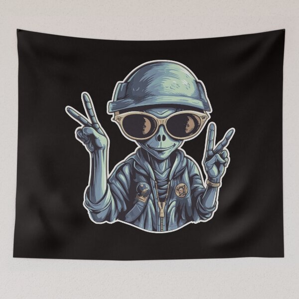 Item preview, Cool Alien Peace Sign Vintage Cartoon designed and sold by DrawHandArt.