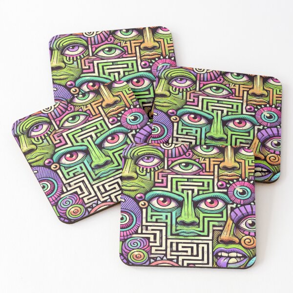 Item preview, Graffiti Doodle Faces with Maze Patterns and Psychedelic Colors designed and sold by Imaginarium of Chaos falcon88 .