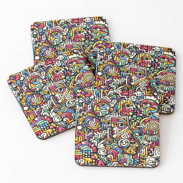Item preview, Maze and Doodle Face Pattern with Psychedelic Graffiti Vibes designed and sold by Imaginarium of Chaos falcon88 .