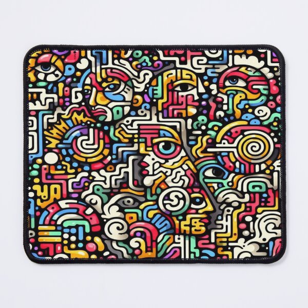 Item preview, Maze and Doodle Face Pattern with Psychedelic Graffiti Vibes designed and sold by Imaginarium of Chaos falcon88 .