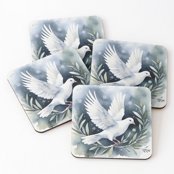 Item preview, Peaceful White Dove with Olive Branch in Winter designed and sold by WaterBirdArt.