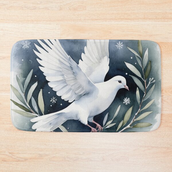 Item preview, Peaceful White Dove with Olive Branch in Winter designed and sold by WaterBirdArt.