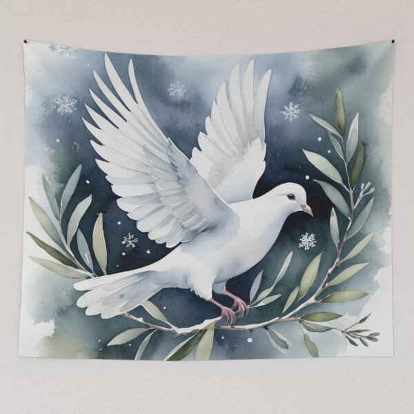 Item preview, Peaceful White Dove with Olive Branch in Winter designed and sold by WaterBirdArt.