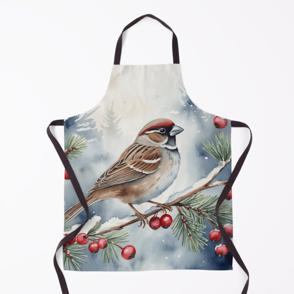 Item preview, Sparrow on Snowy Branch with Red Berries designed and sold by WaterBirdArt.