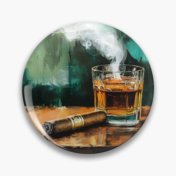 Item preview, Whiskey and Cigar - Warmth of Amber Liquid Set Against Vibrant Green and Teal designed and sold by OlfactoART Studio.
