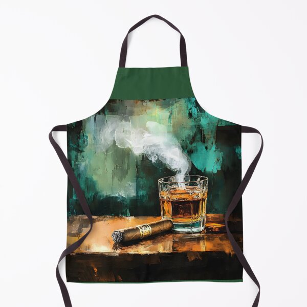 Item preview, Whiskey and Cigar - Warmth of Amber Liquid Set Against Vibrant Green and Teal designed and sold by OlfactoART Studio.