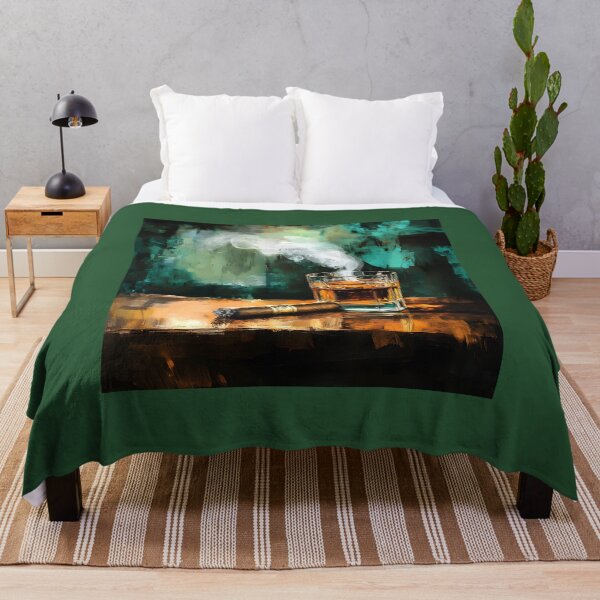 Item preview, Whiskey and Cigar - Warmth of Amber Liquid Set Against Vibrant Green and Teal designed and sold by OlfactoART Studio.