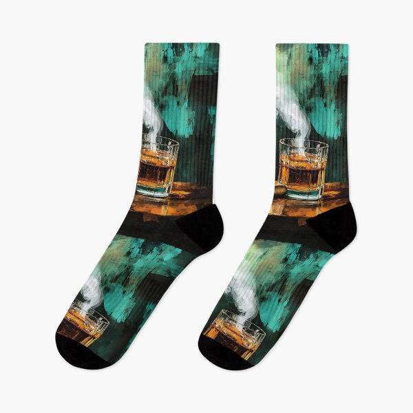 Item preview, Whiskey and Cigar - Warmth of Amber Liquid Set Against Vibrant Green and Teal designed and sold by OlfactoART Studio.