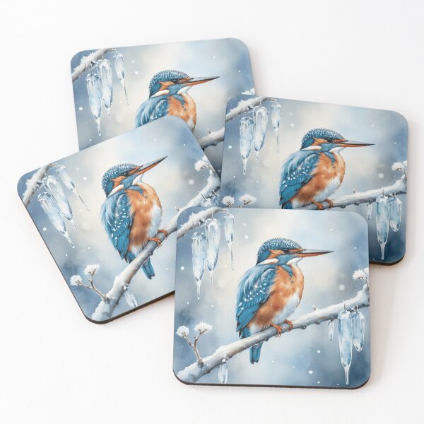 Item preview, Winter Icicle Kingfisher | Watercolor Holiday Bird Art designed and sold by WaterBirdArt.