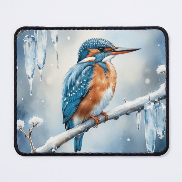 Item preview, Winter Icicle Kingfisher | Watercolor Holiday Bird Art designed and sold by WaterBirdArt.