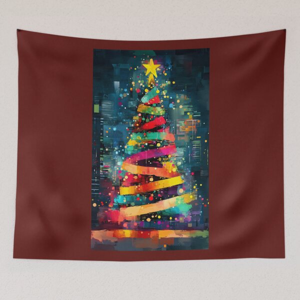 Item preview, Radiant Christmas Tree - Multicolored Ribbons and Glowing Star Under Festive Lights Abstract Digital AI Art designed and sold by OlfactoART Studio.