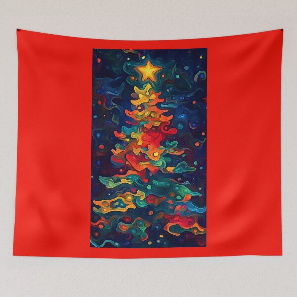 Item preview, Abstract Watercolor Christmas Tree - Swirling Patterns and Bright Star Against a Festive Backdrop designed and sold by OlfactoART Studio.