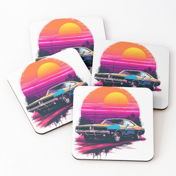 Item preview, Retro Muscle Car Sunset Scene designed and sold by VibeTCreations.