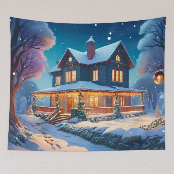 Item preview, Snow-Covered Christmas House Glowing Brightly designed and sold by GrizzlyCollective.