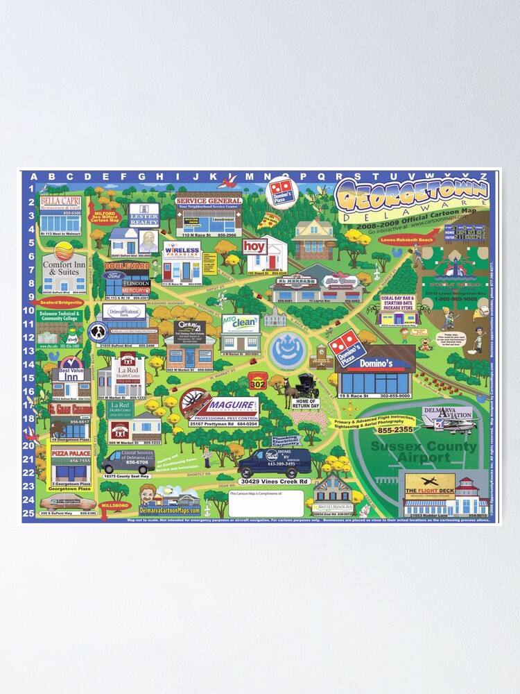  georgetown delaware cartoon map poster for sale by bigrandy redbubble