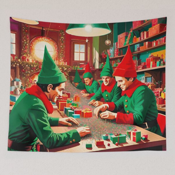 Item preview, Busy Christmas Elves Preparing for the Holiday designed and sold by GrizzlyCollective.