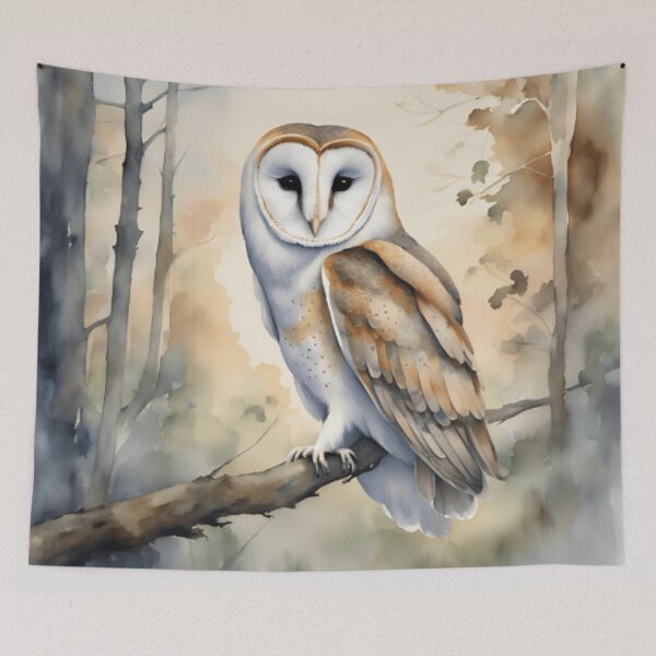 Item preview, Elegant Watercolor Barn Owl in Forest designed and sold by WaterBirdArt.