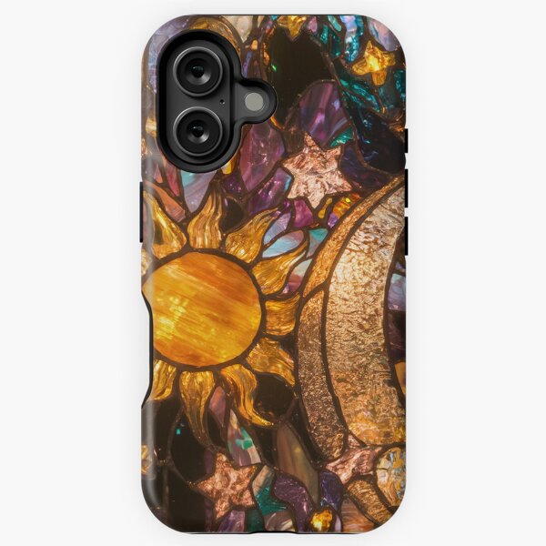 Vista previa del artículo con la obra «Impresión de vidrieras celestiales Cielo nocturno de brujas Noche estrellada Sol y luna Hoz», diseñado y vendido por SamJanner.