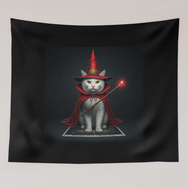 Item preview, The Feline Wizard: A Tarot Card of Magic and Mystery. Wizard Cat in Enchanted Red Robe. designed and sold by MarCreativArt.
