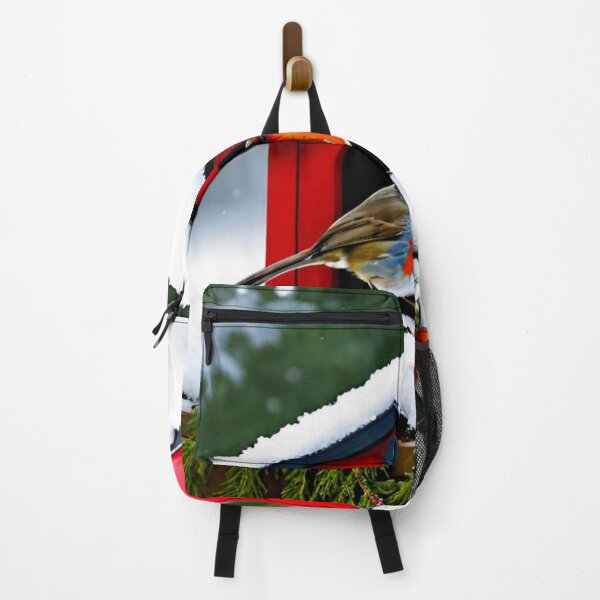 Item preview, Robin with Red Chest on Snowy Birdhouse designed and sold by GrizzlyCollective.