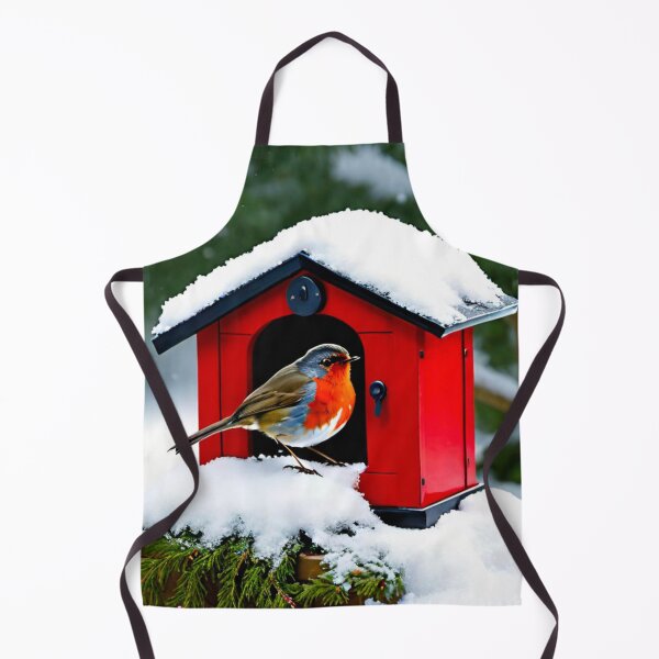 Item preview, Robin with Red Chest on Snowy Birdhouse designed and sold by GrizzlyCollective.
