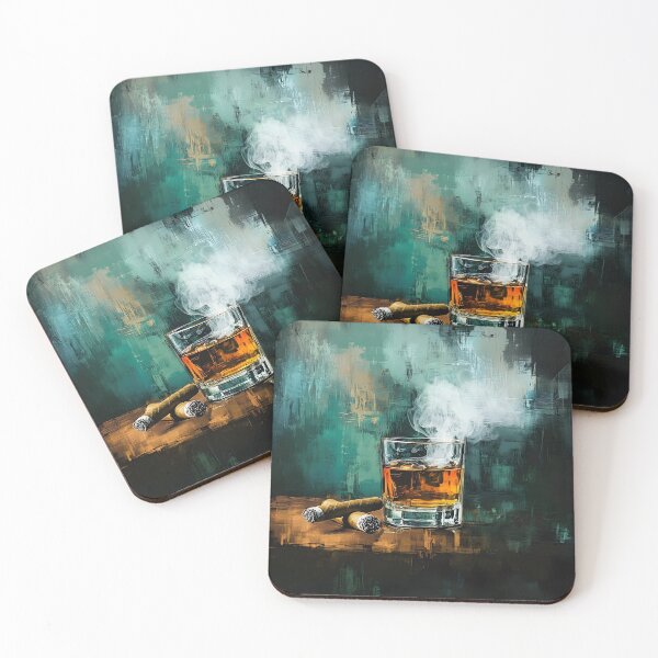 Item preview, Whiskey and Cigars - Moody Atmosphere with Abstract Turquoise and Green Abstract Digital Art AI Generated designed and sold by OlfactoART Studio.