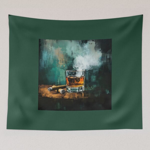 Item preview, Whiskey and Cigars - Moody Atmosphere with Abstract Turquoise and Green Abstract Digital Art AI Generated designed and sold by OlfactoART Studio.