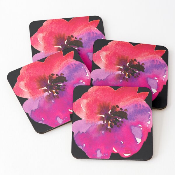 Artikelvorschau, Trendy rote und rosa Blumenkunst auf Schwarz entworfen und verkauft von DEC02.