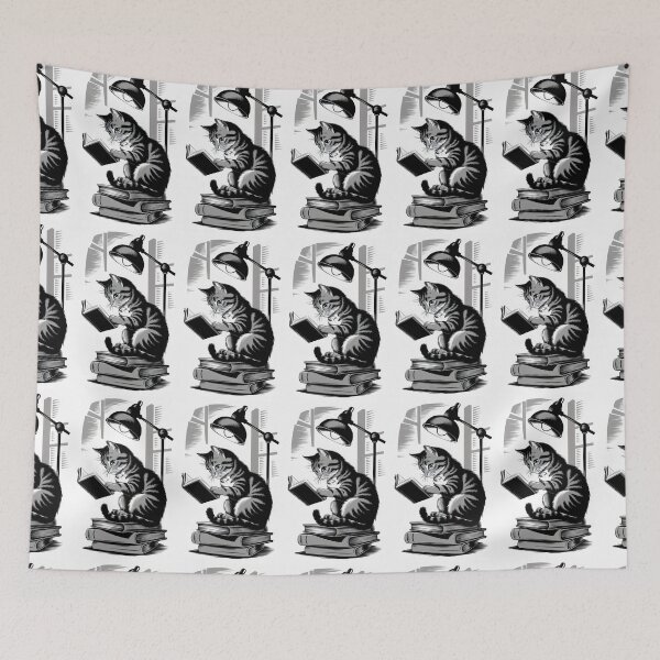 Item preview, Monochromatic Cat Reading on a Book Stack - student designed and sold by Cherry-Cat.