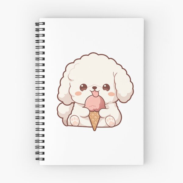 Item preview, Perro Bichón Frisé Blanco Kawaii comiendo un helado, Rosa Pastel, Lindo Perro de Dibujos Animados. designed and sold by MurmurLab.