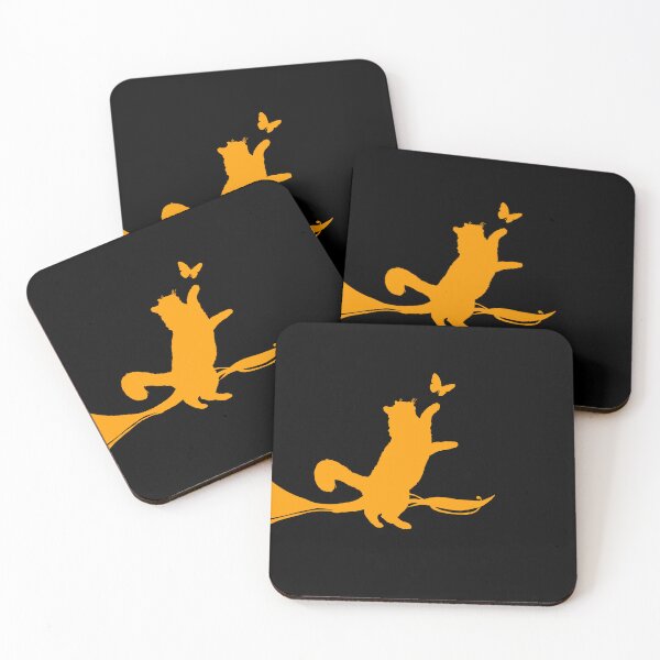 Item preview, Minimal Cute Cat Catching a Butterfly (orange and black) designed and sold by Kataverse.