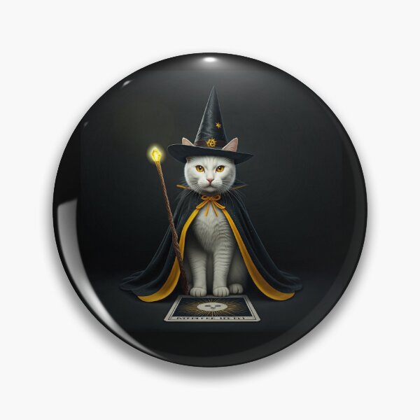 Item preview, The Feline Wizard: A Tarot Card of Magic and Mystery. Magical Cat in Yellow and Black Wizard Outfit. designed and sold by MarCreativArt.