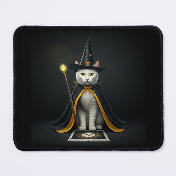 Item preview, The Feline Wizard: A Tarot Card of Magic and Mystery. Magical Cat in Yellow and Black Wizard Outfit. designed and sold by MarCreativArt.