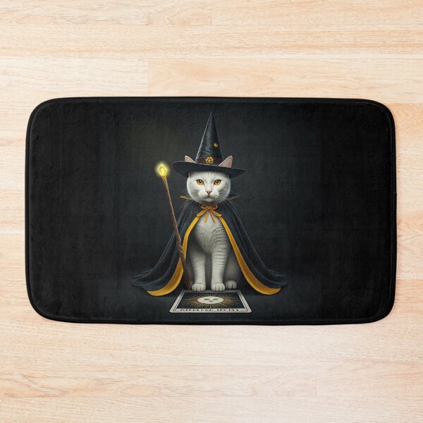 Item preview, The Feline Wizard: A Tarot Card of Magic and Mystery. Magical Cat in Yellow and Black Wizard Outfit. designed and sold by MarCreativArt.