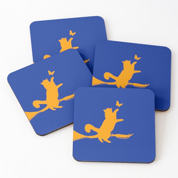 Item preview, Minimal Cute Cat Catching a Butterfly (orange and blue) designed and sold by Kataverse.